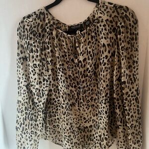Leopard 100% Silk Print Blouse with long sleeves